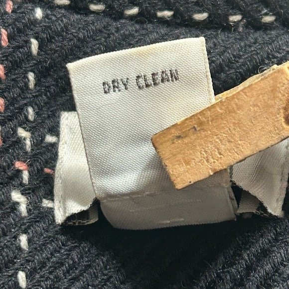 Ann Taylor LOFT Black Long Wool Peacoat White Pink Checkered Stitching Sz 6 - Picture 10 of 10